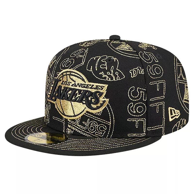 Mens New Era Los Angeles Lakers 59FIFTY Day Allover Print Stencil Fitted Hat Product Image