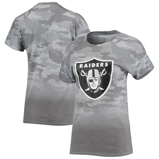 Juniors Gray/Black Las Vegas Raiders Beth Camo Dip-Dye T-Shirt, Womens Product Image