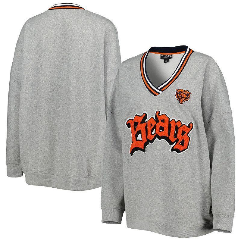 Womens The Wild Collective Gray Chicago Bears Vintage-Like Pullover V-Neck Sweatshirt Product Image