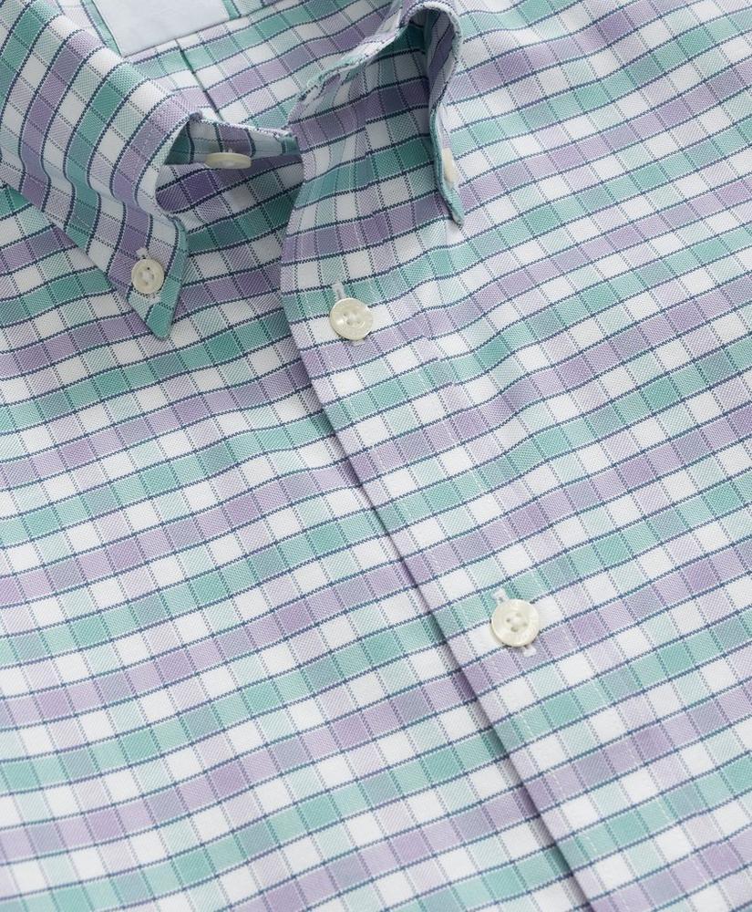 Stretch Cotton Non-Iron Oxford Polo Button Down Collar, Checked Short-Sleeve Shirt Product Image