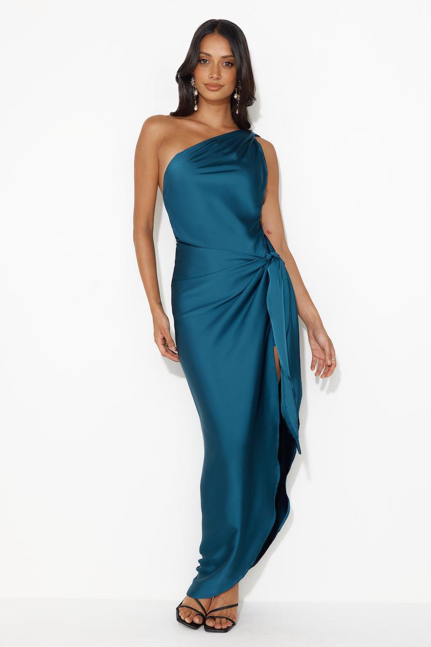 Make Her Move Satin Midi Dress Teal Product Image