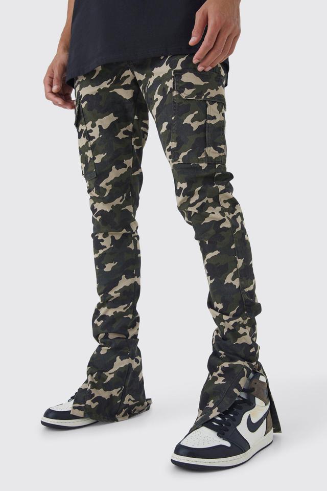 Tall Skinny Stacked Split Hem Camo Cargo Pants | boohooMAN USA Product Image