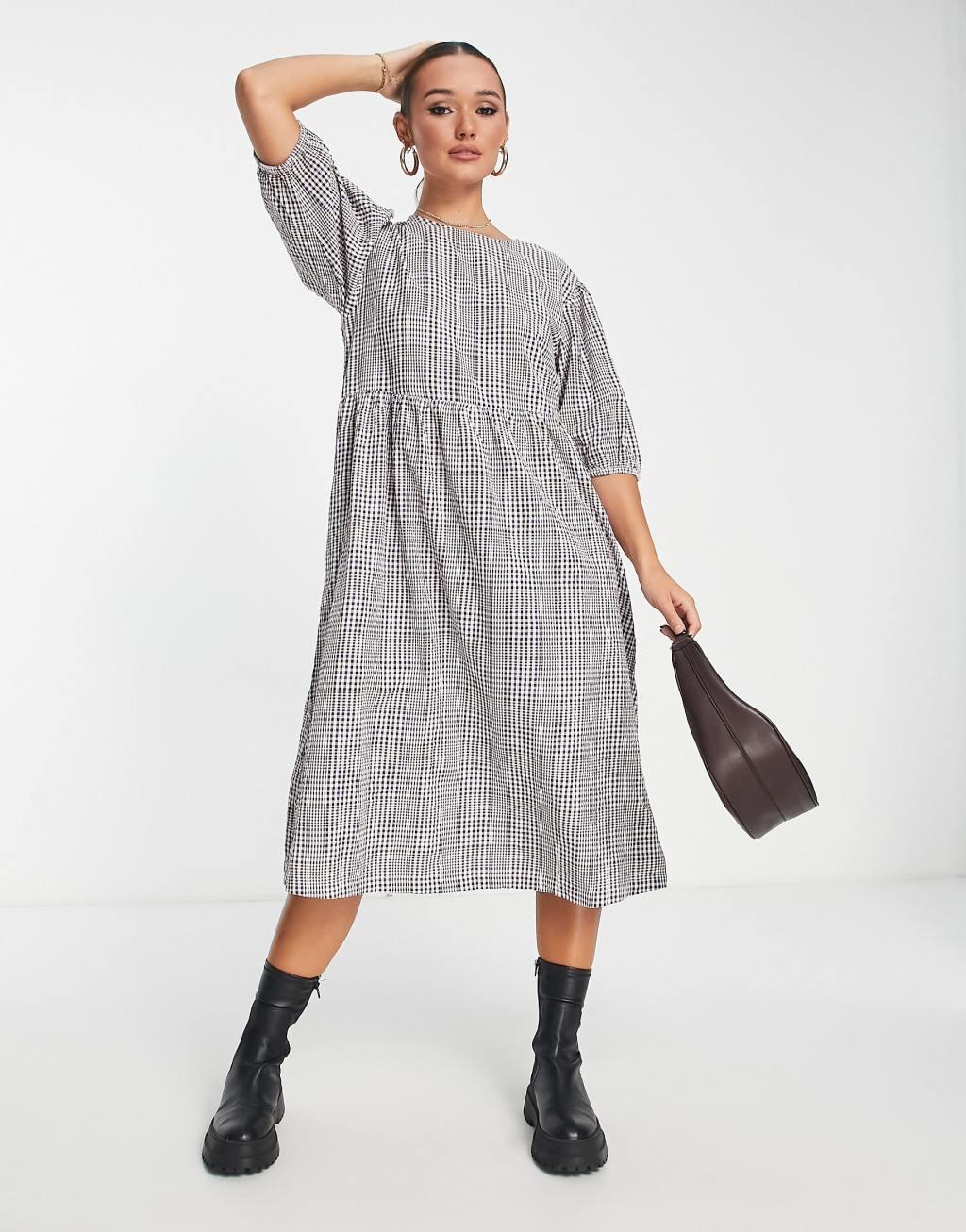 Monki checked midi dress Product Image