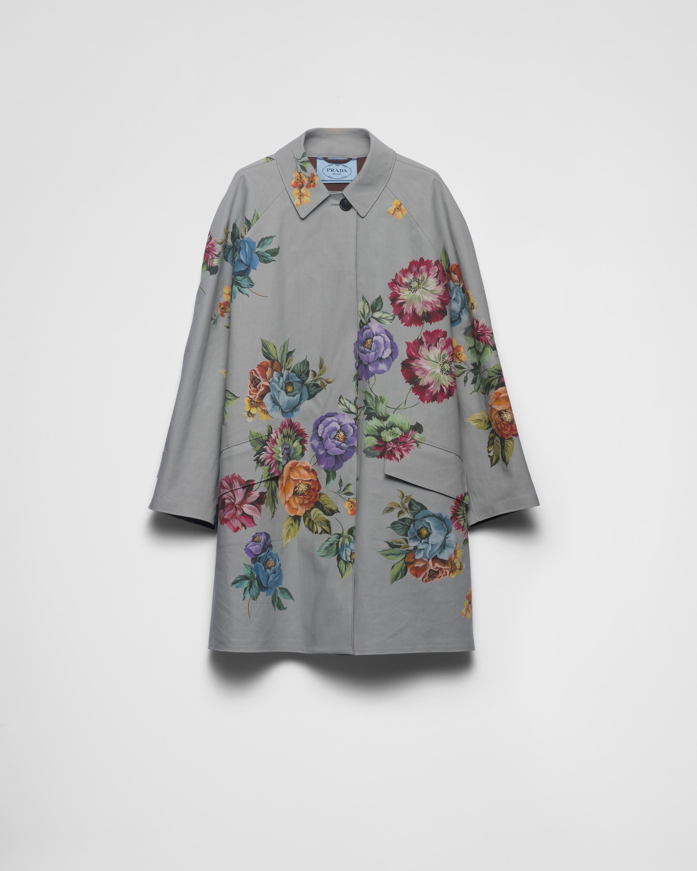 Printed Cotton Single-breasted Coat In Gray Product Image