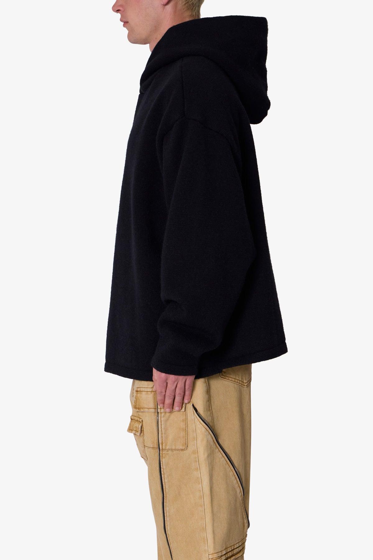 Tonal Grain Knitted Hoodie - Black Product Image