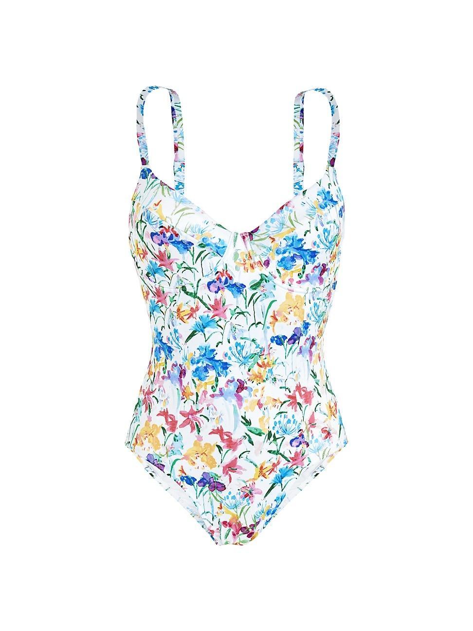 Womens Happy Flowers Underwire One-Piece Swimsuit Product Image