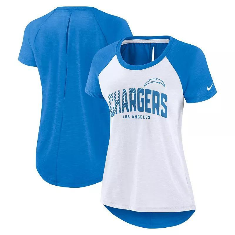 Womens Nike /Heather Powder Blue Los Angeles Chargers Back Cutout Raglan T-Shirt Product Image