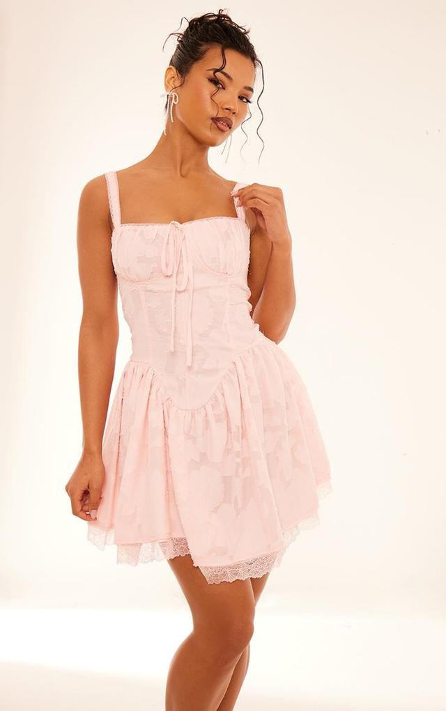 Pink Jacquard Ruched Cup Detail Shift Dress Product Image