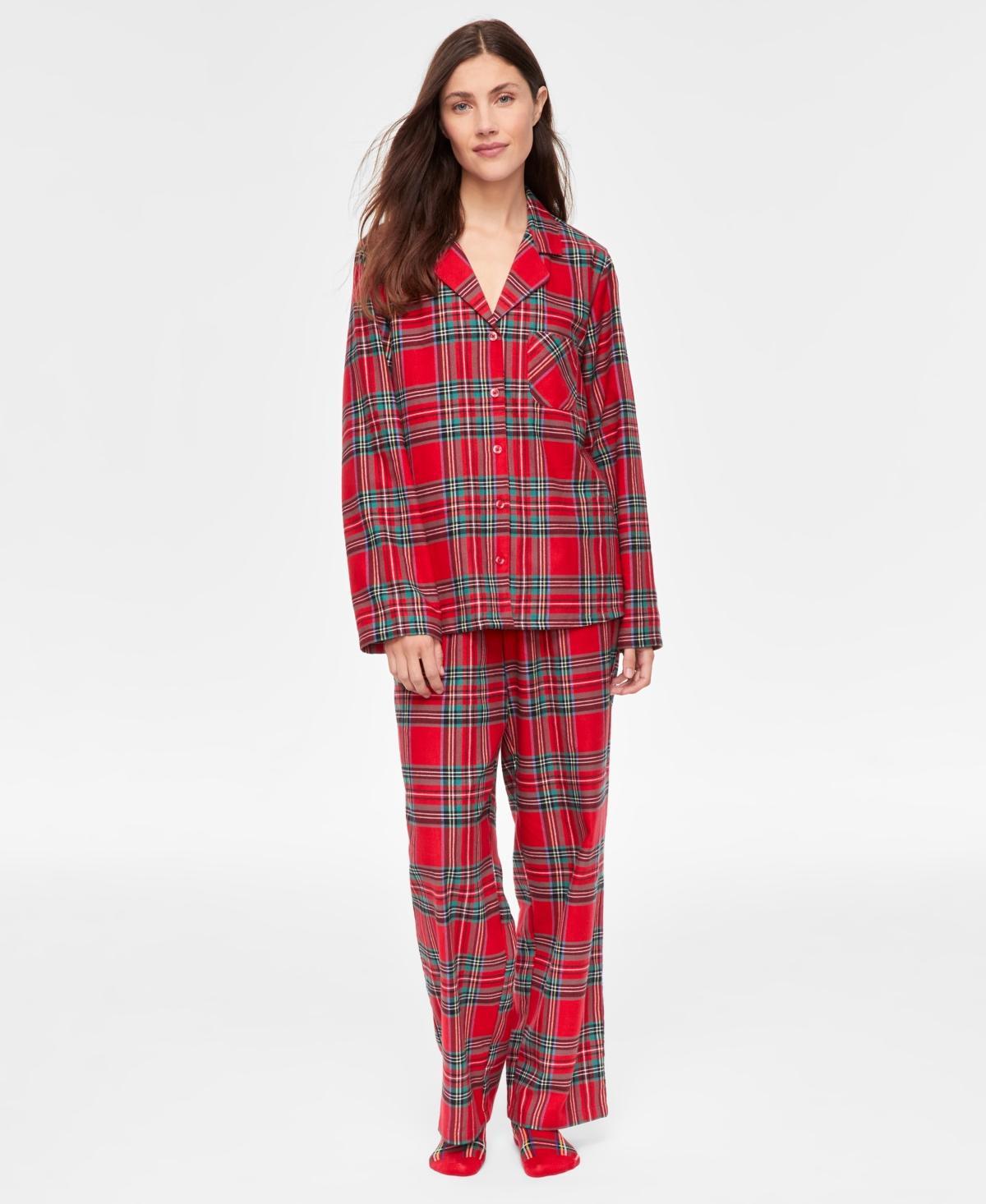 Family Pajamas Womens 2-Pc. Cotton Brinkley Plaid Notch-Collar Matching Family Christmas Pajamas, Created for Macys Product Image