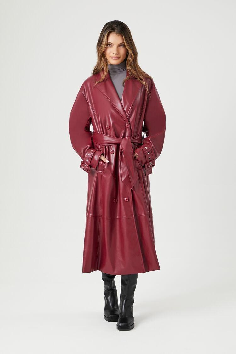 Faux Leather Double-Breasted Trench Coat | Forever 21 Product Image