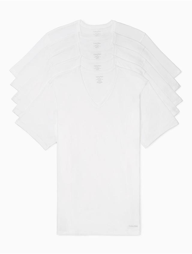 Calvin Klein Mens Cotton Slim Fit 5-Pack V-Neck T-Shirt - White - S Product Image