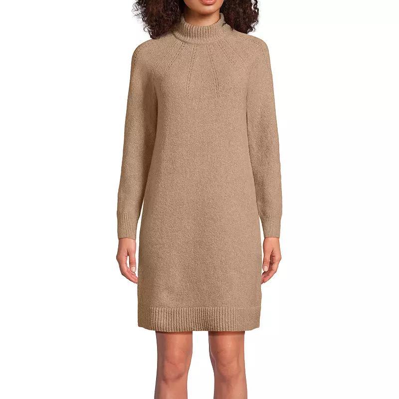 Womens Lands End Boucle Long Sleeve Mock Neck Sweater Dress Vicuna Grey Product Image