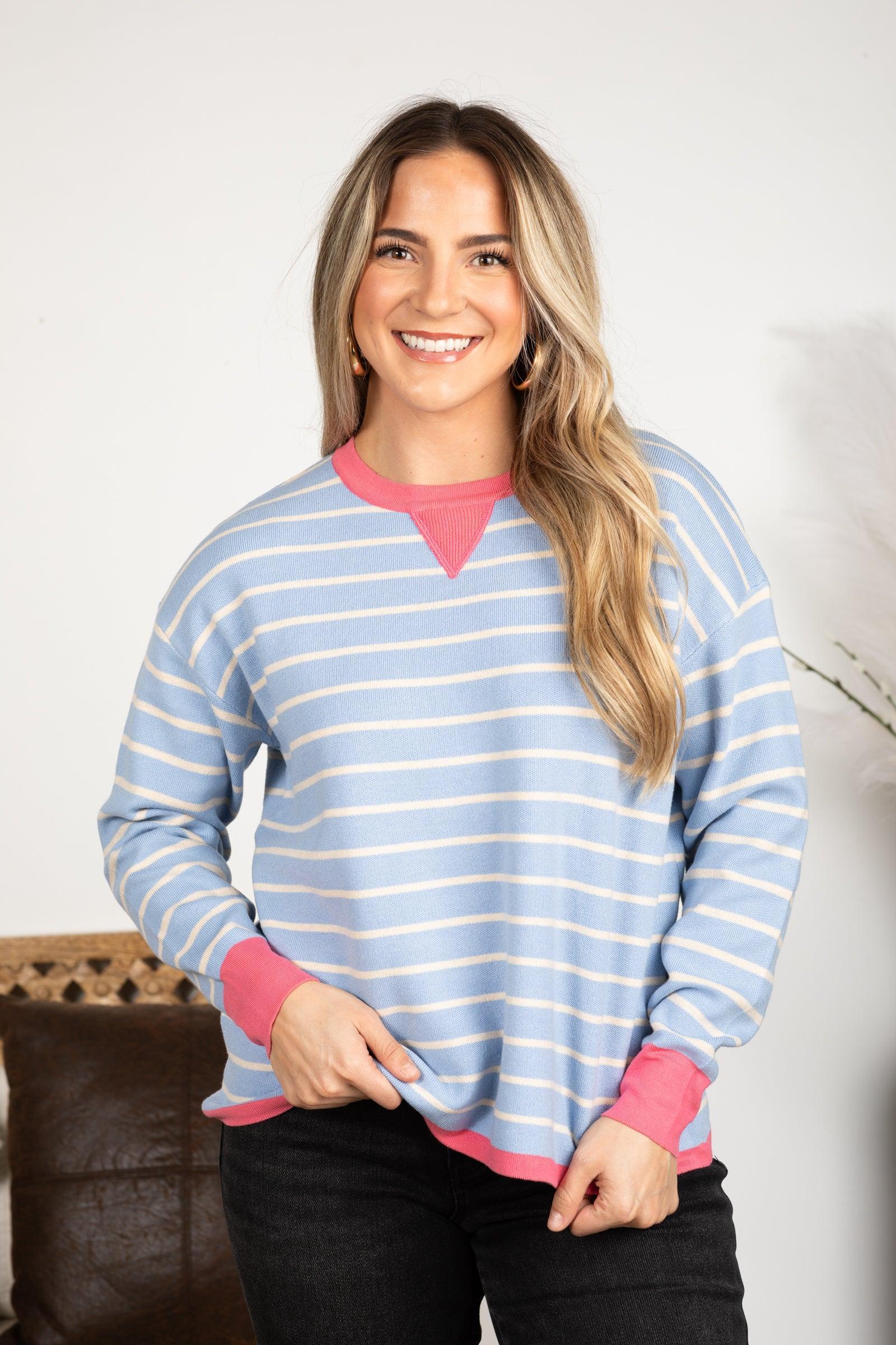 Oversized Striped Color Contrast Crew Neck Top Product Image