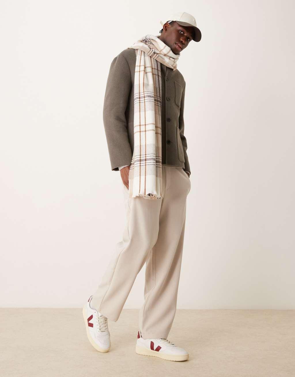 ASOS DESIGN check scarf in beige Product Image