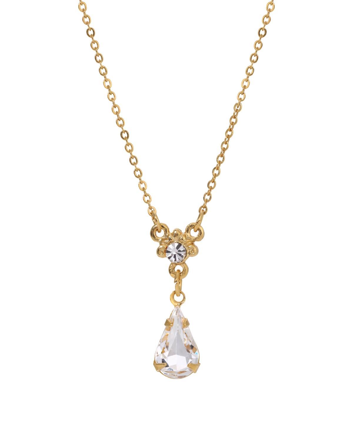 1928 Gold Tone Teardrop Crystal Necklace, Womens Product Image