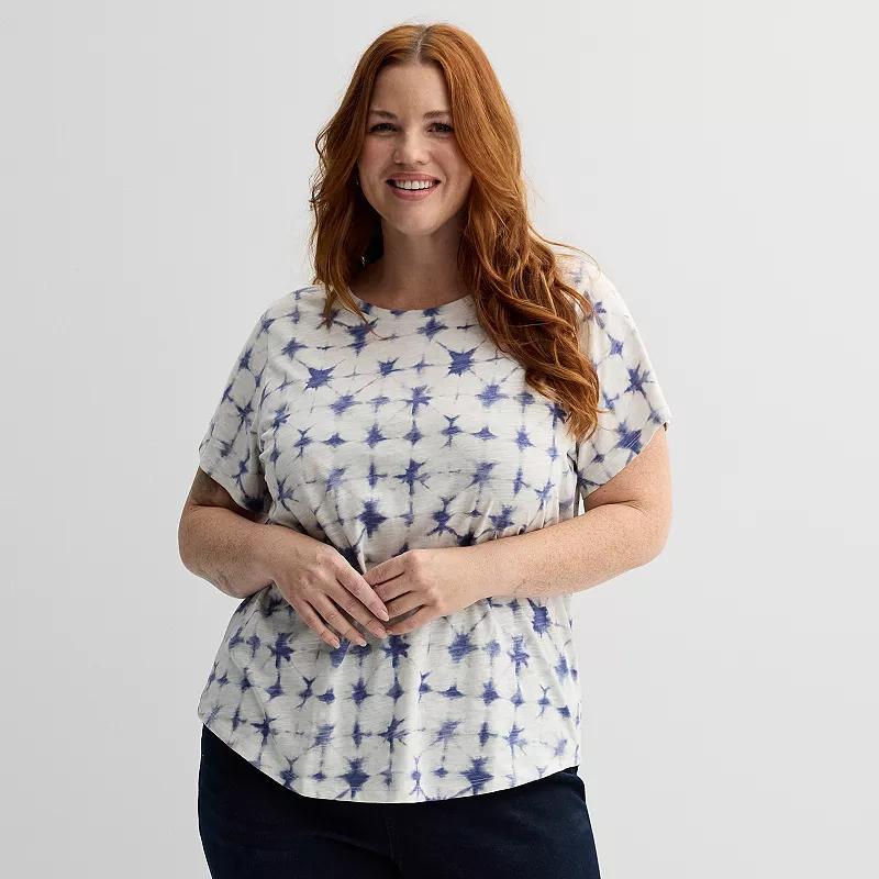 Plus Size Sonoma Goods For Life Short-Sleeve Crew Tee, Womens Blue Cream Dye Product Image