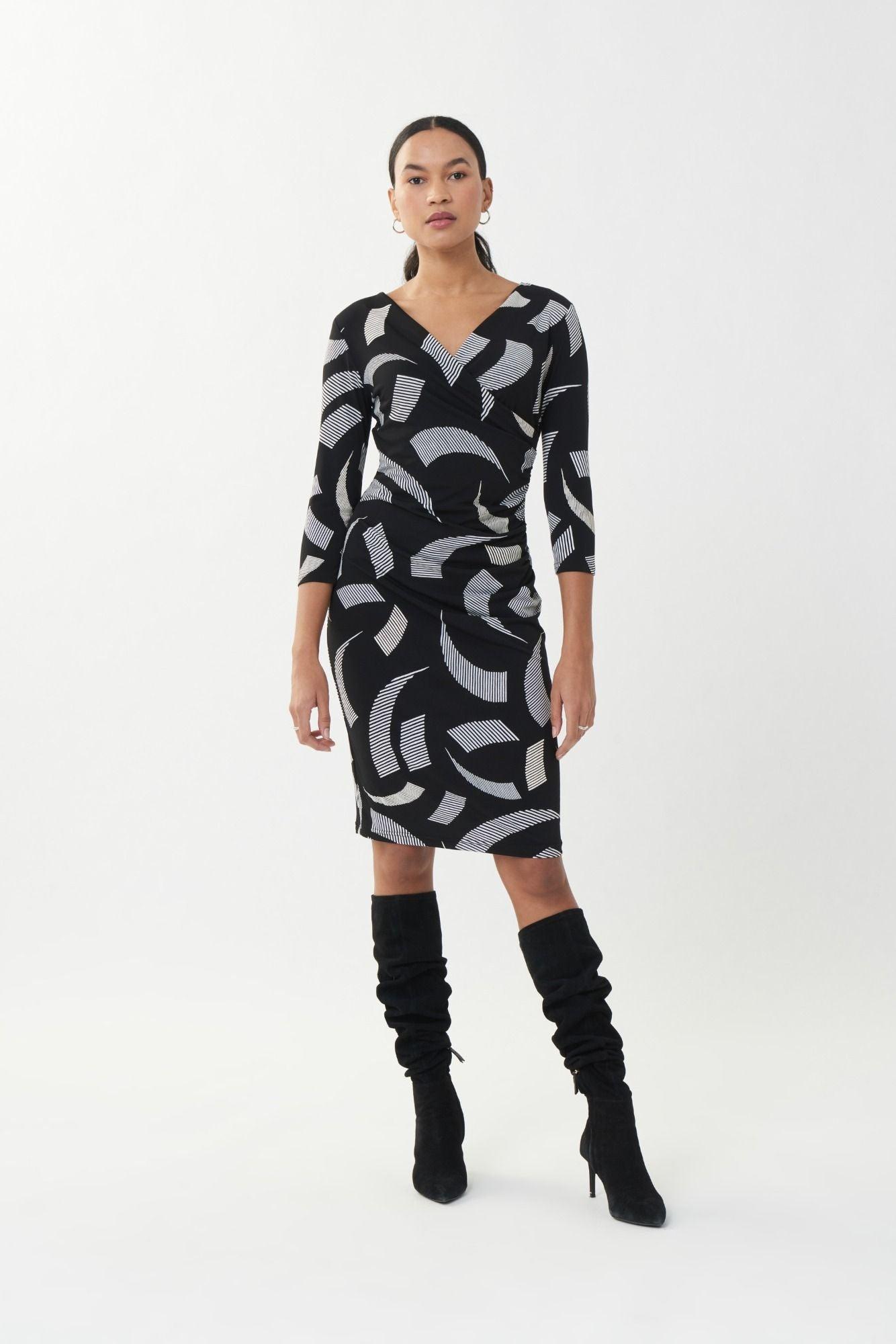 Abstract V-Neckline Dress - Black/Vanilla Product Image