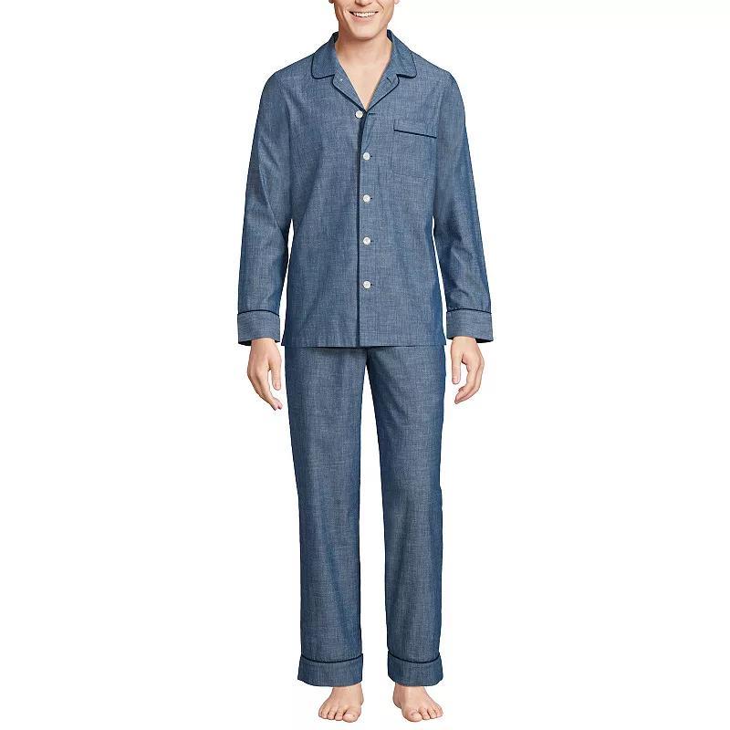 Mens Lands End Essential Long Sleeve Top & Pants Pajama Set Product Image