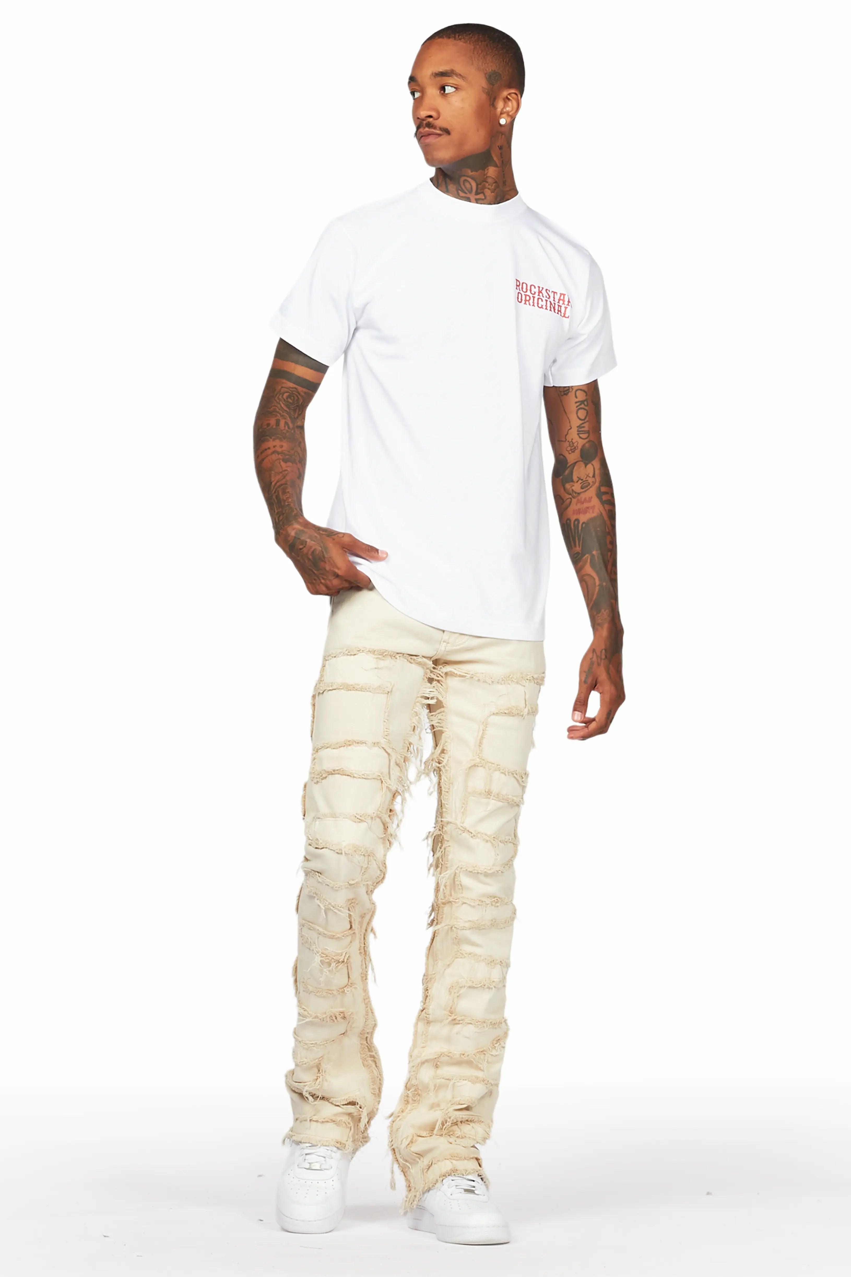 Posse White T-Shirt & Shake Beige Stacked Jean Bundle Male Product Image