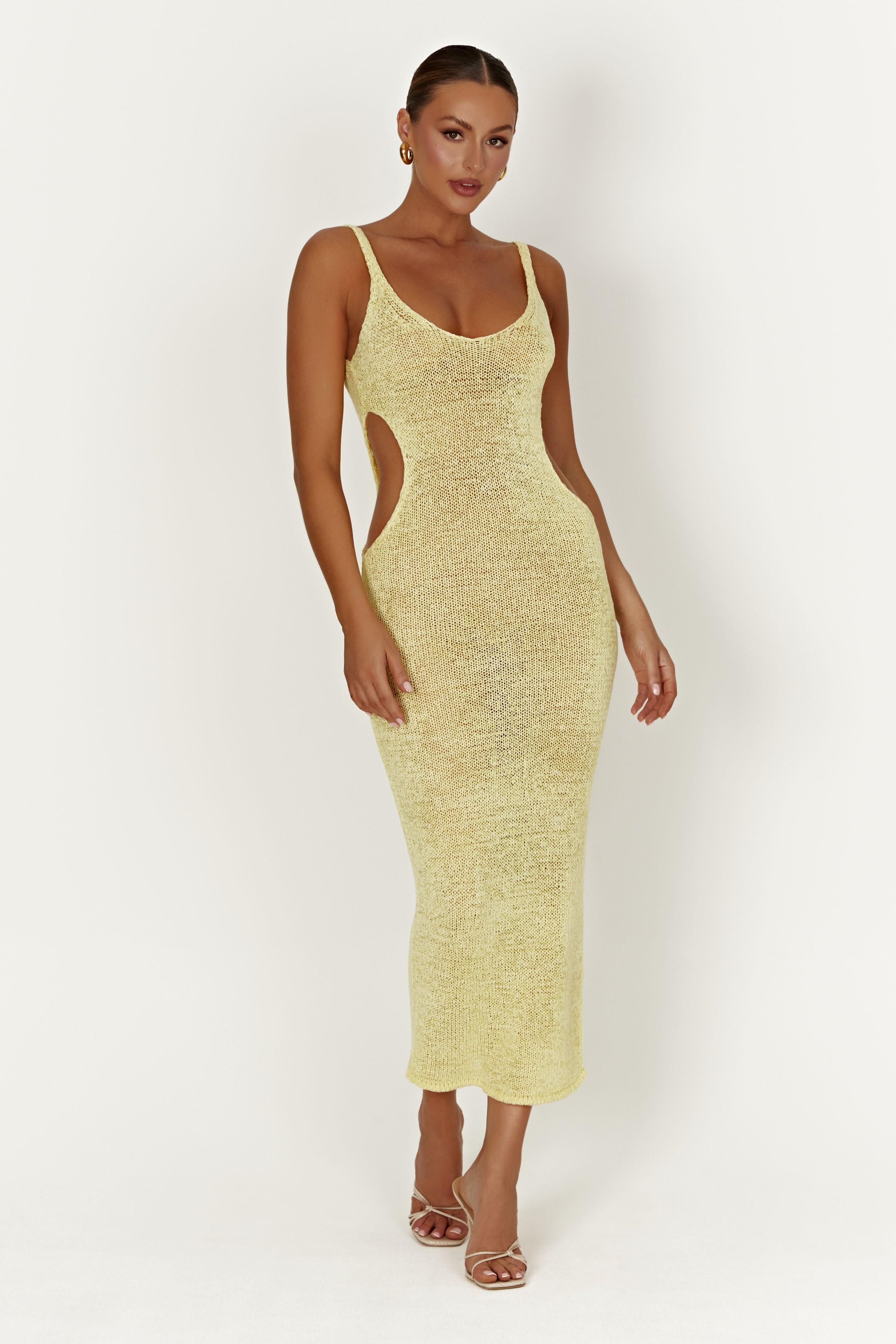 Shae Scoop Neck Knit Midi Dress - Lemon Product Image