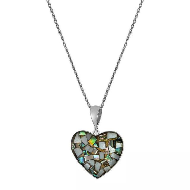 Athra NJ Inc Sterling Silver Abalone & Mother-of-Pearl Mosaic Heart Pendant Necklace, Womens Silver Tone Product Image