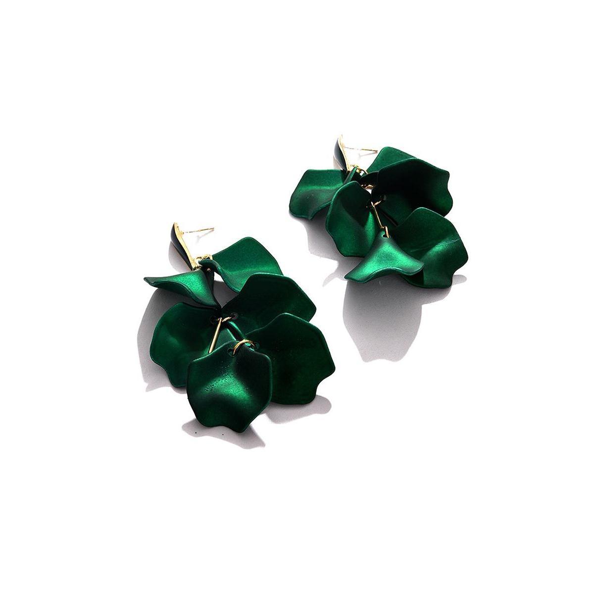 Sohi Womens Green Metallic Petal Drop Earrings Product Image