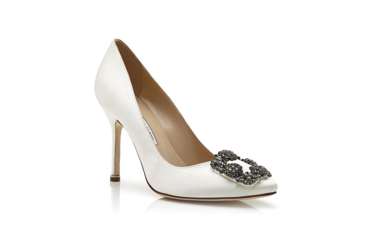 HANGISI White Satin Jewel Buckle Pumps Product Image