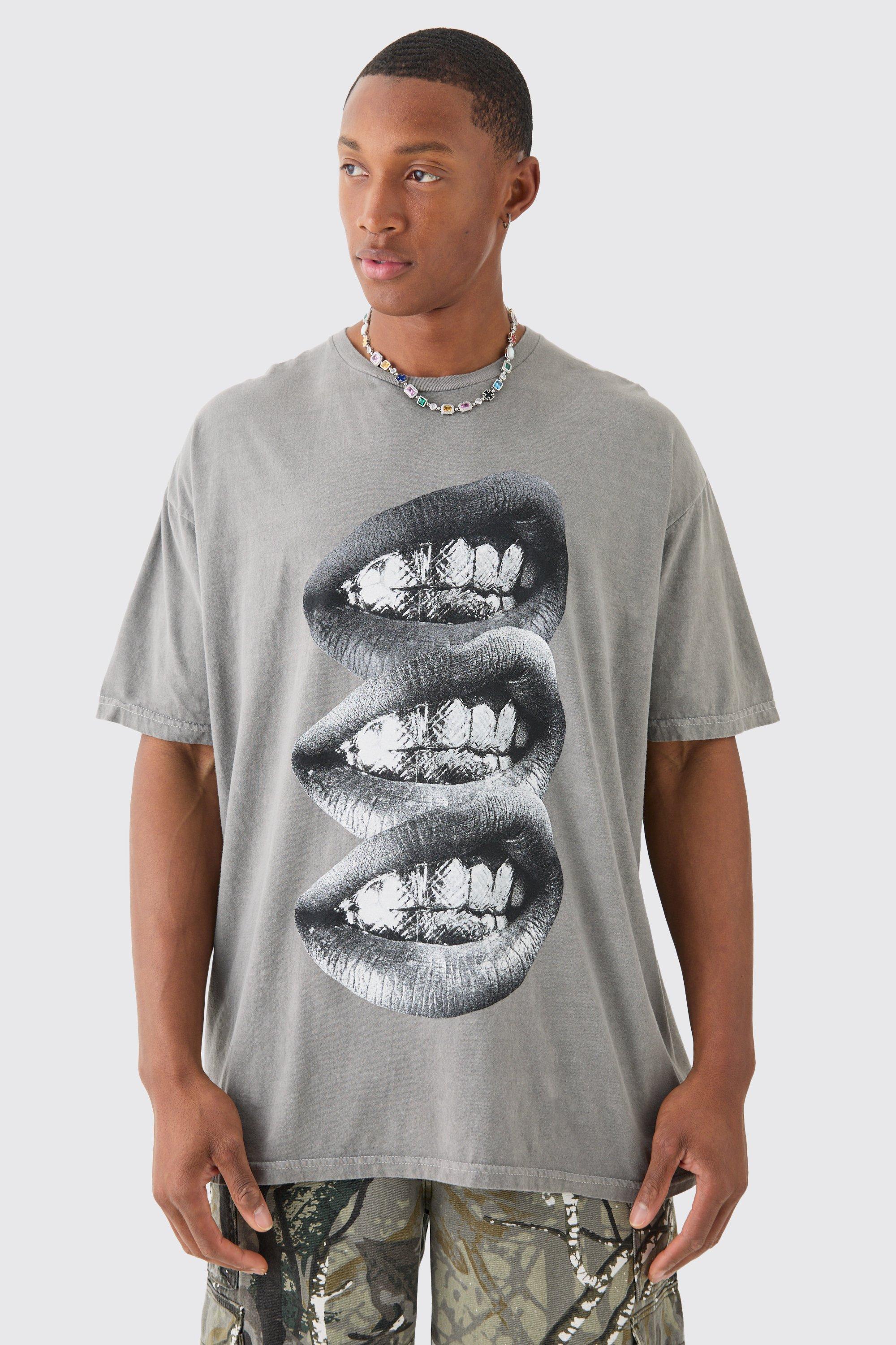 Oversized Washed Lip Graphic T-shirt | boohooMAN USA Product Image