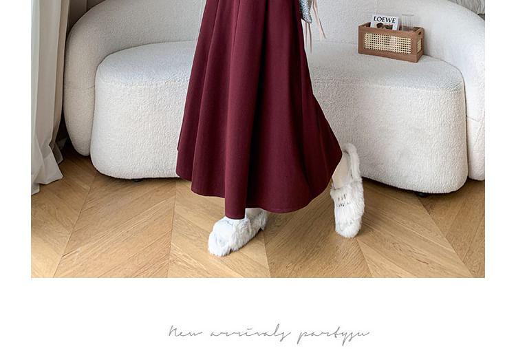 High Waist Plain Midi A-Line Skirt Product Image