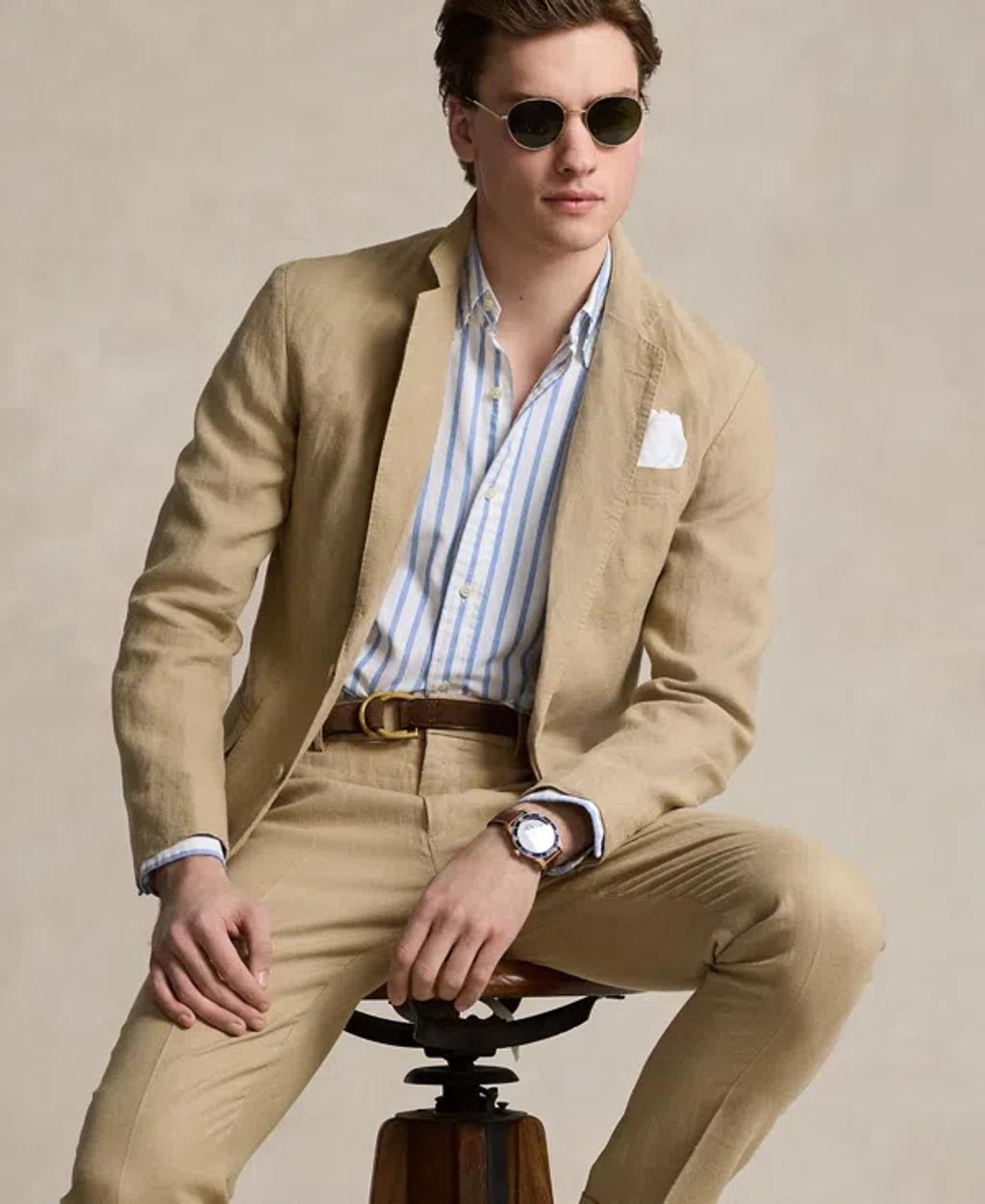 Men's Polo Soft Modern Linen Suit Jacket In Coastal Beige Product Image