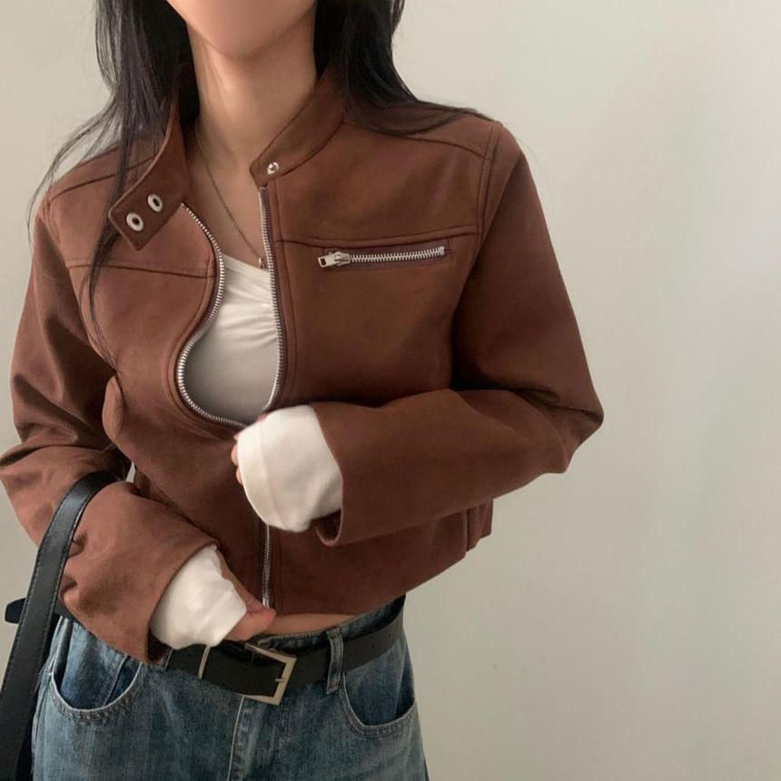 Faux Suede Zip Jacket Product Image