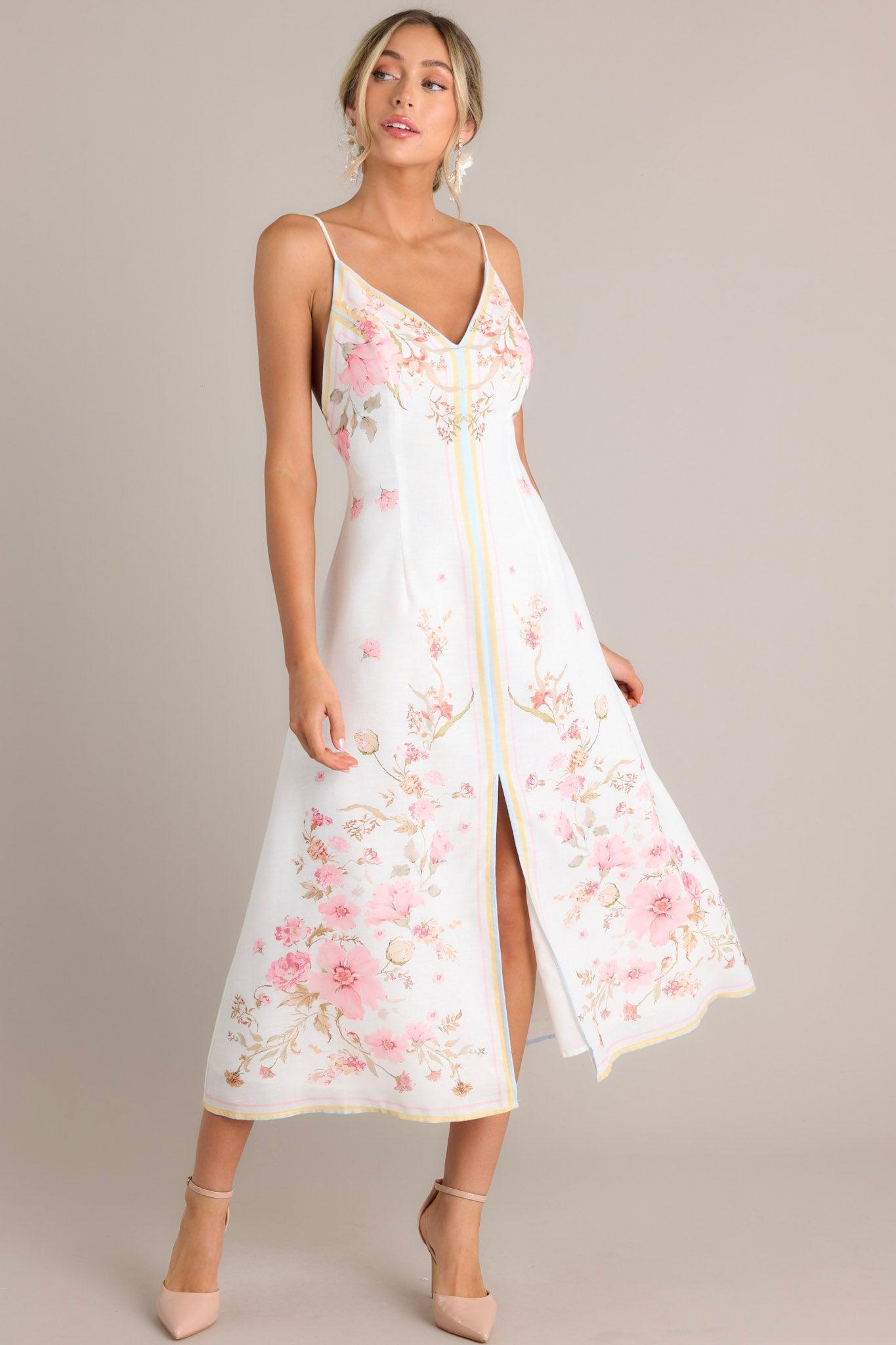 Enchanted Bloom Ivory Multi Floral Midi Dress Product Image