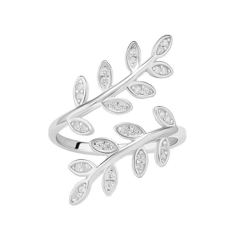 PRIMROSE Sterling Silver Cubic Zirconia Vine Bypass Ring, Womens Sterling Clear Product Image