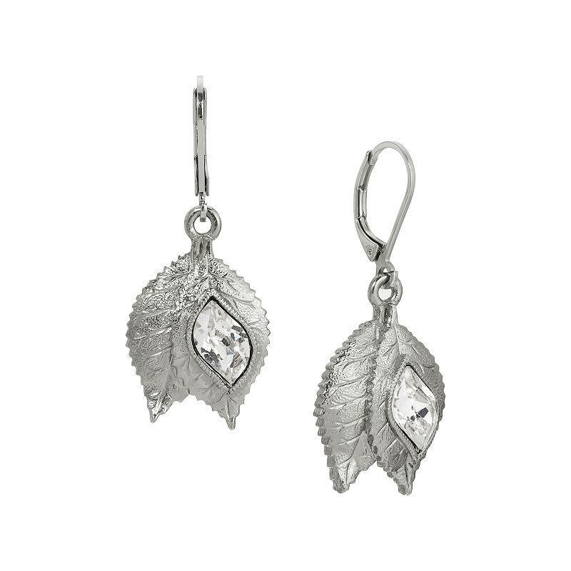 1928 Crystal Leaf Leverback Earrings, Womens, White Product Image