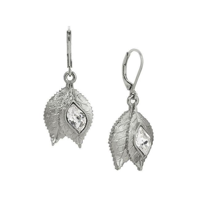 1928 Crystal Leaf Leverback Earrings, Womens, White Product Image