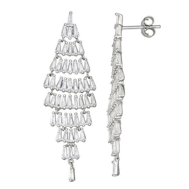 Sterling Silver Cubic Zirconia Baguette Chandelier Earrings, Womens, White Product Image