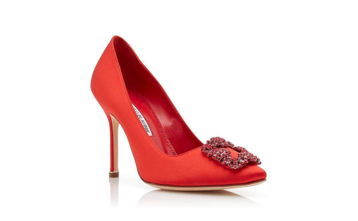 HANGISI RED Red Satin Jewel Buckle Pumps Product Image