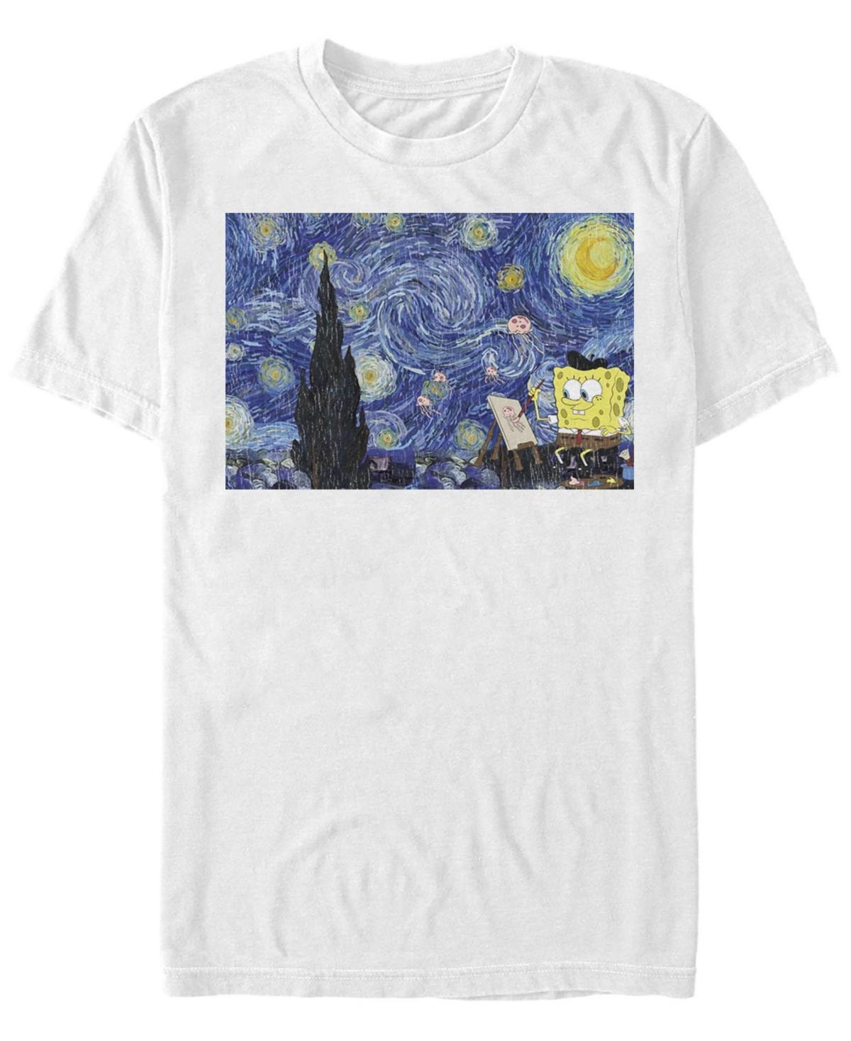 Mens Nickelodeon SpongeBob SquarePants Starry Night Painting Tee White Product Image