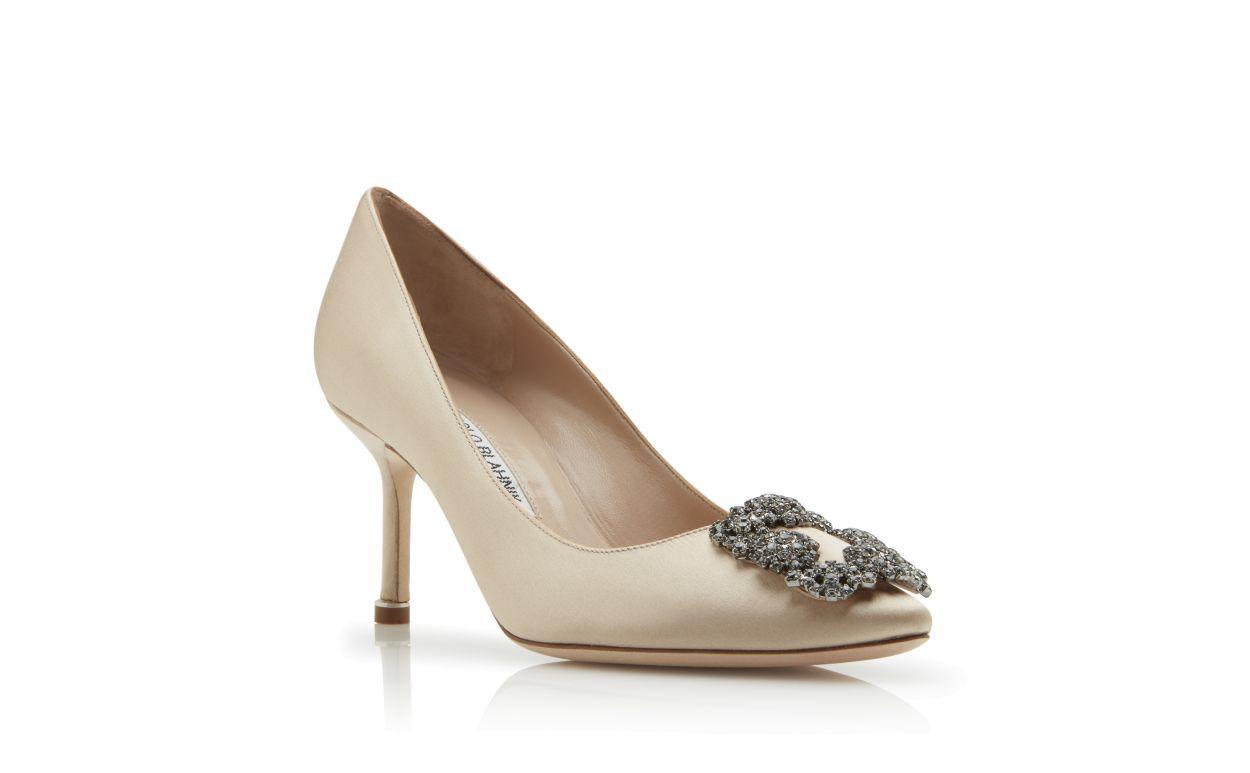 HANGISI 70 Champagne Satin Jewel Buckle Pumps Product Image