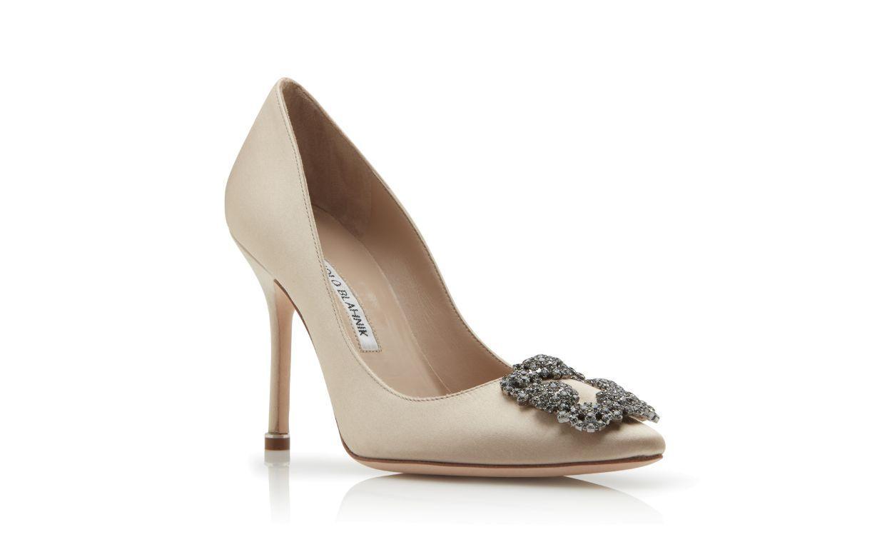 HANGISI Champagne Satin Jewel Buckle Pumps Product Image