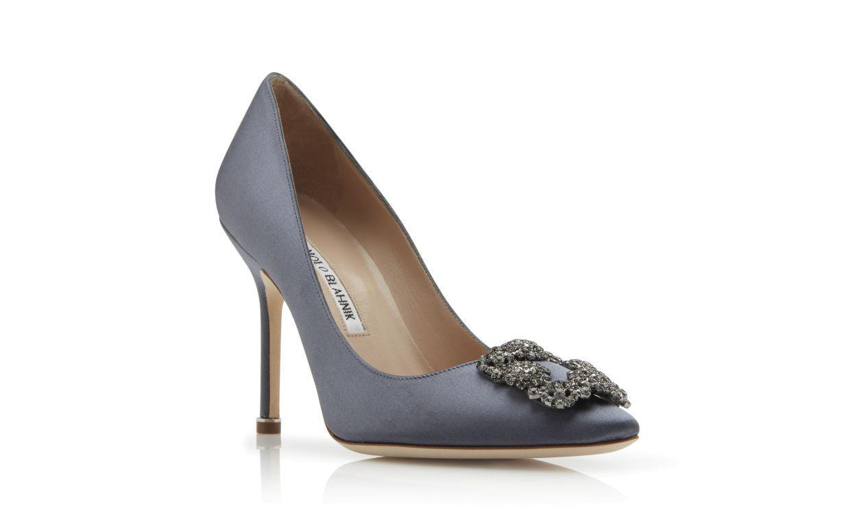 HANGISI Grey Satin Jewel Buckle Pumps Product Image