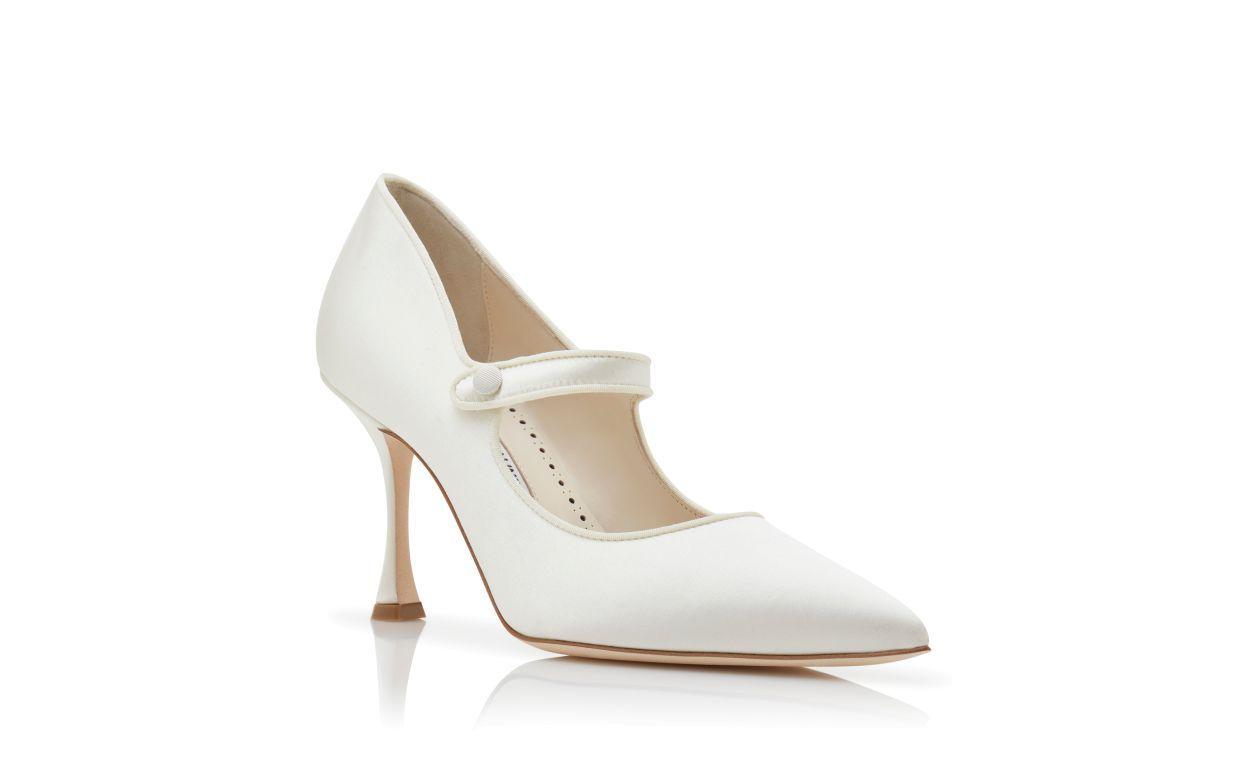 CAMPARINEW BRIDAL Cream Satin Pointed Toe Pumps Product Image