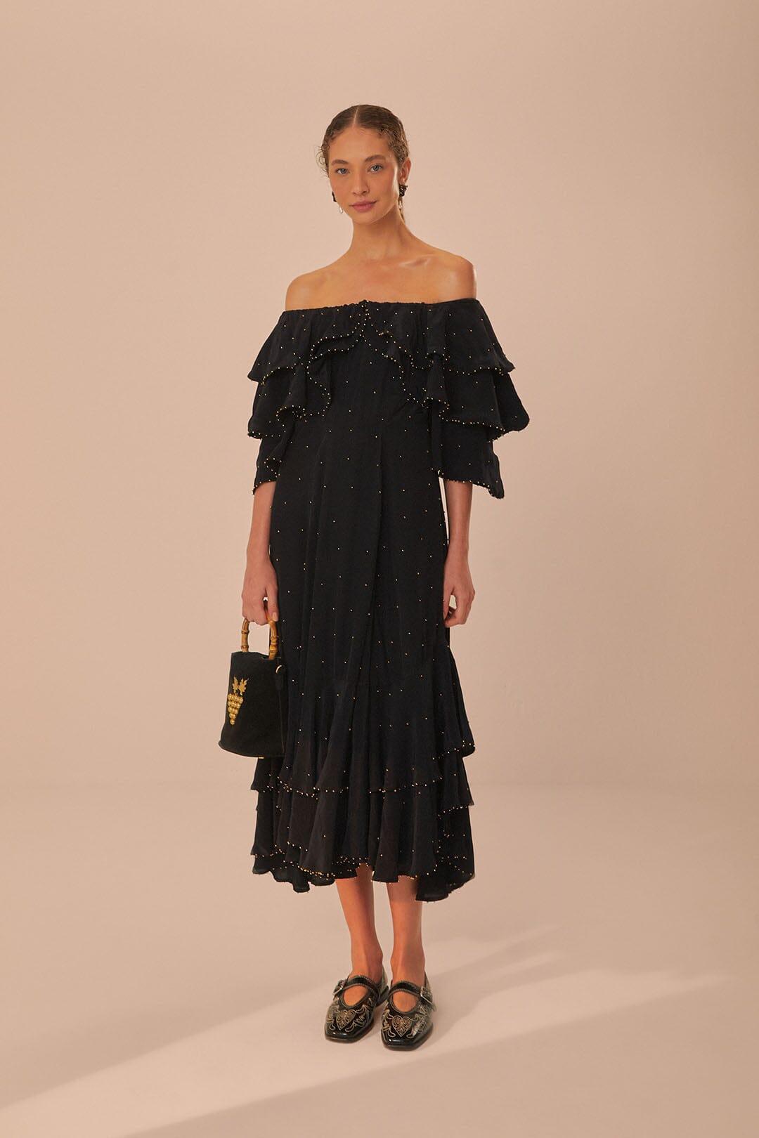 Black Off-Shoulder Maxi Dress Product Image