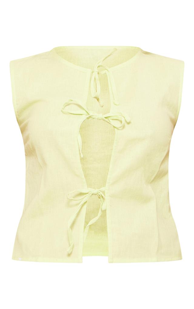 Lime Linen Look Tie Front Sleeveless Top Product Image