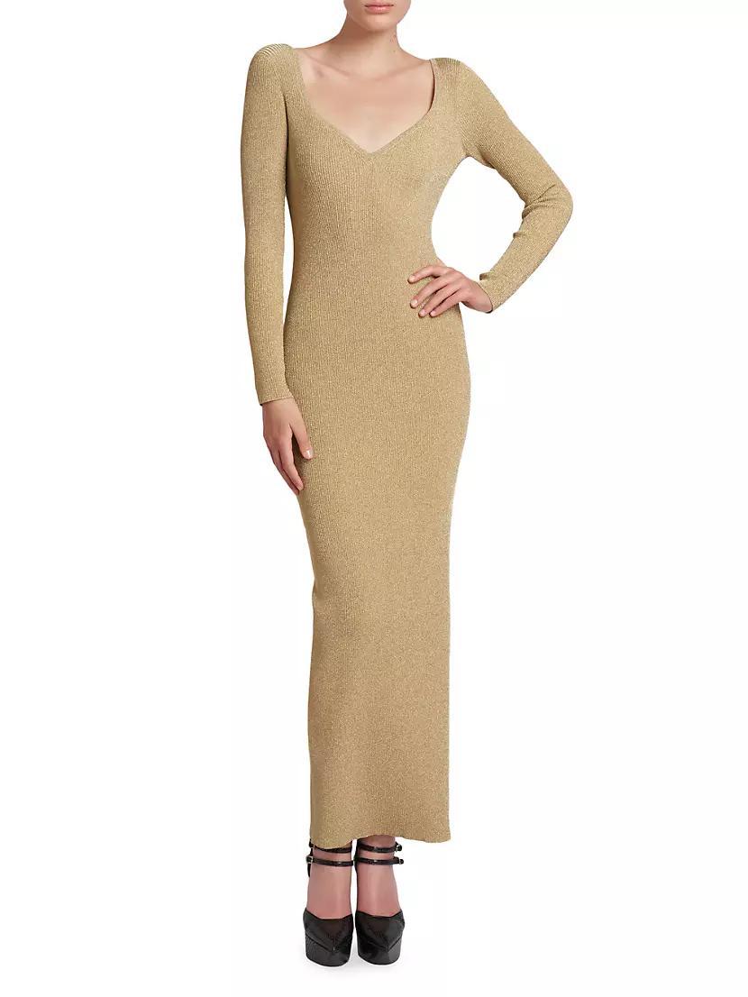 Metallic Knit Open-Back Fitted Dress Product Image