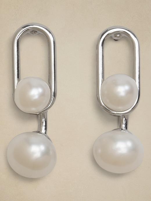 Oval Metal Pearl Drop Earrings Product Image