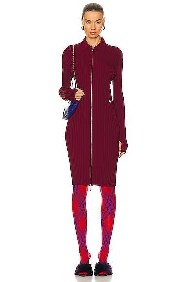 Burberry Ribbed Long Sleeve Dress in Ripple - Burgundy. Size XS (also in L, M, S). Product Image