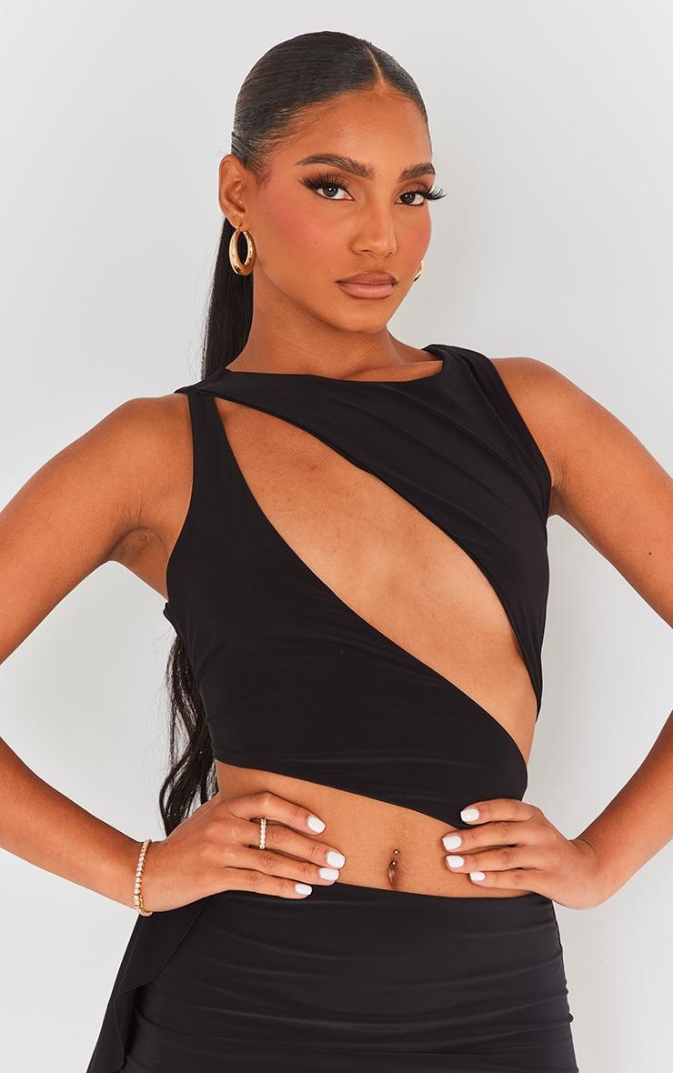 Black Cut Out Detail Drape Bodycon Dress Product Image