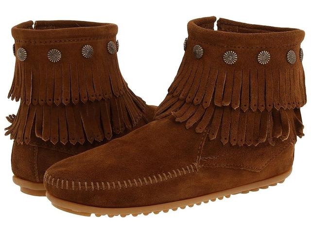 Minnetonka Double Fringe Side Zip Womens Tan Boot 9 M Product Image