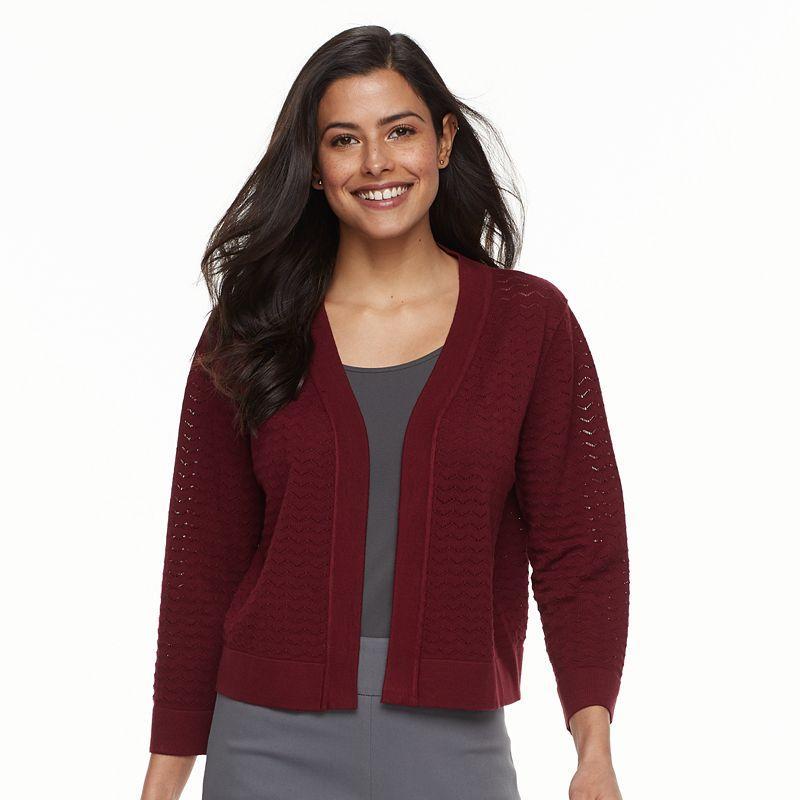 Womens Nina Leonard Chevron Stitch Bolero Cardigan Red Product Image